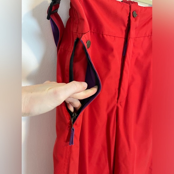 Vintage men ski overall insulated pants pockets size 38 red snowboard trousers - Picture 3 of 12